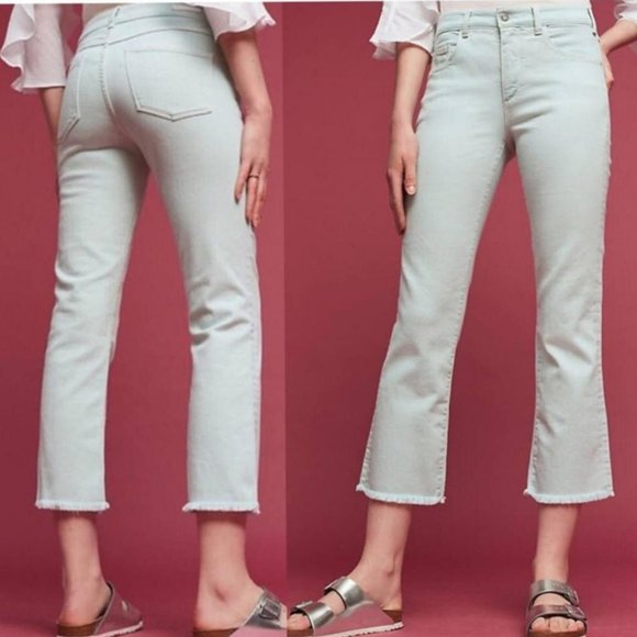 Anthropologie Pilcro Jeans Script High Rise Crop Flare Raw Hem Mint Green 26